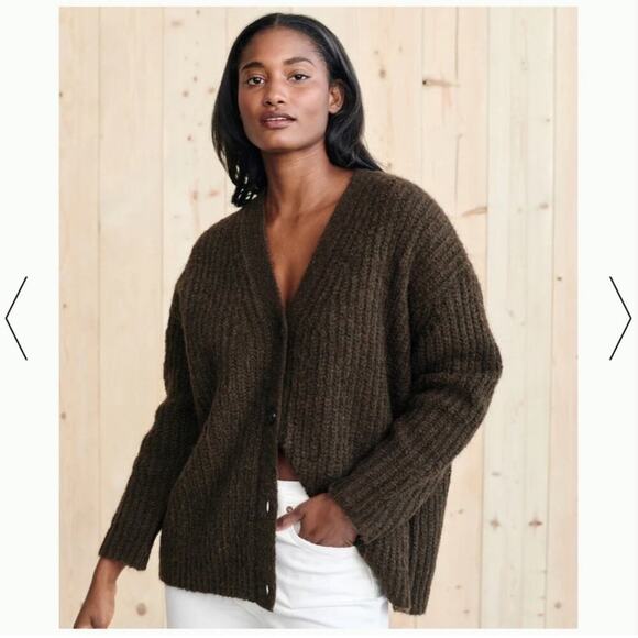 Jenni Kayne Cocoon Cardigan Cocoa Brown Oversized Ribbed Knit Button Sweater XXS - Picture 7 of 15